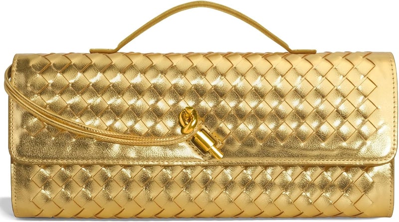 Jumping Deer Woven Clutch Purses for Women, Formal Satchel Leather Evening Bag Shoulder Handbag - Image 1